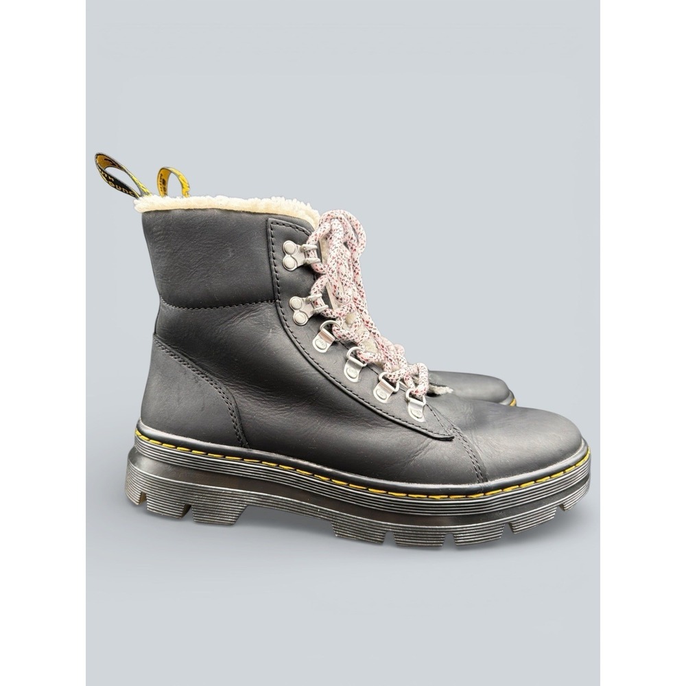 Dr. Martens Combs Black Wyoming Faux Shearling Lined Casual Boots Moto Combat 9 - Picture 3 of 11